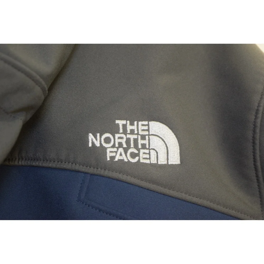 2010 North Face Apex Softshell Hooded Jacket Mens Blue Gray Full Zip Coat